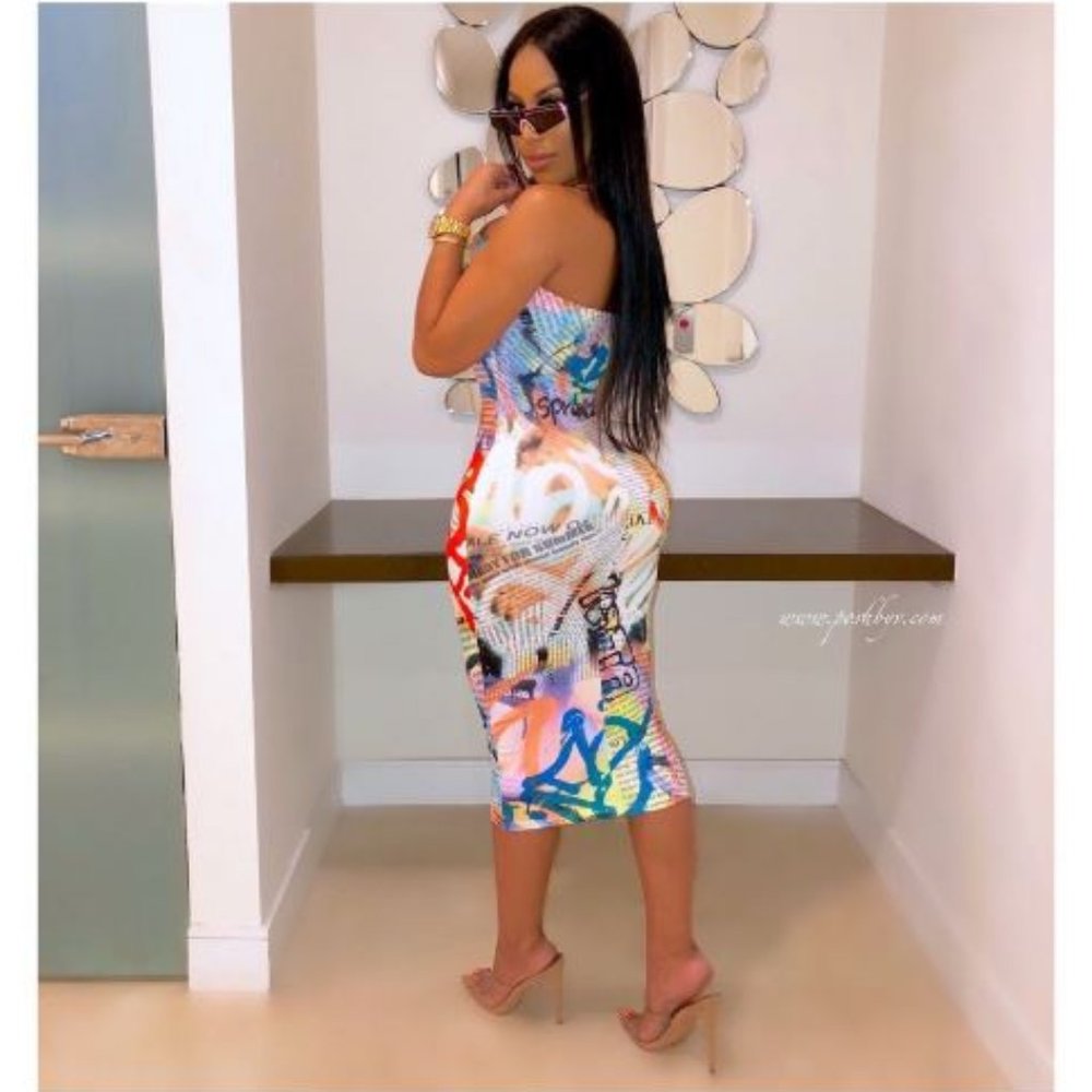 Bodycon Midi Printed Tube Dress - Picture 2 of 7